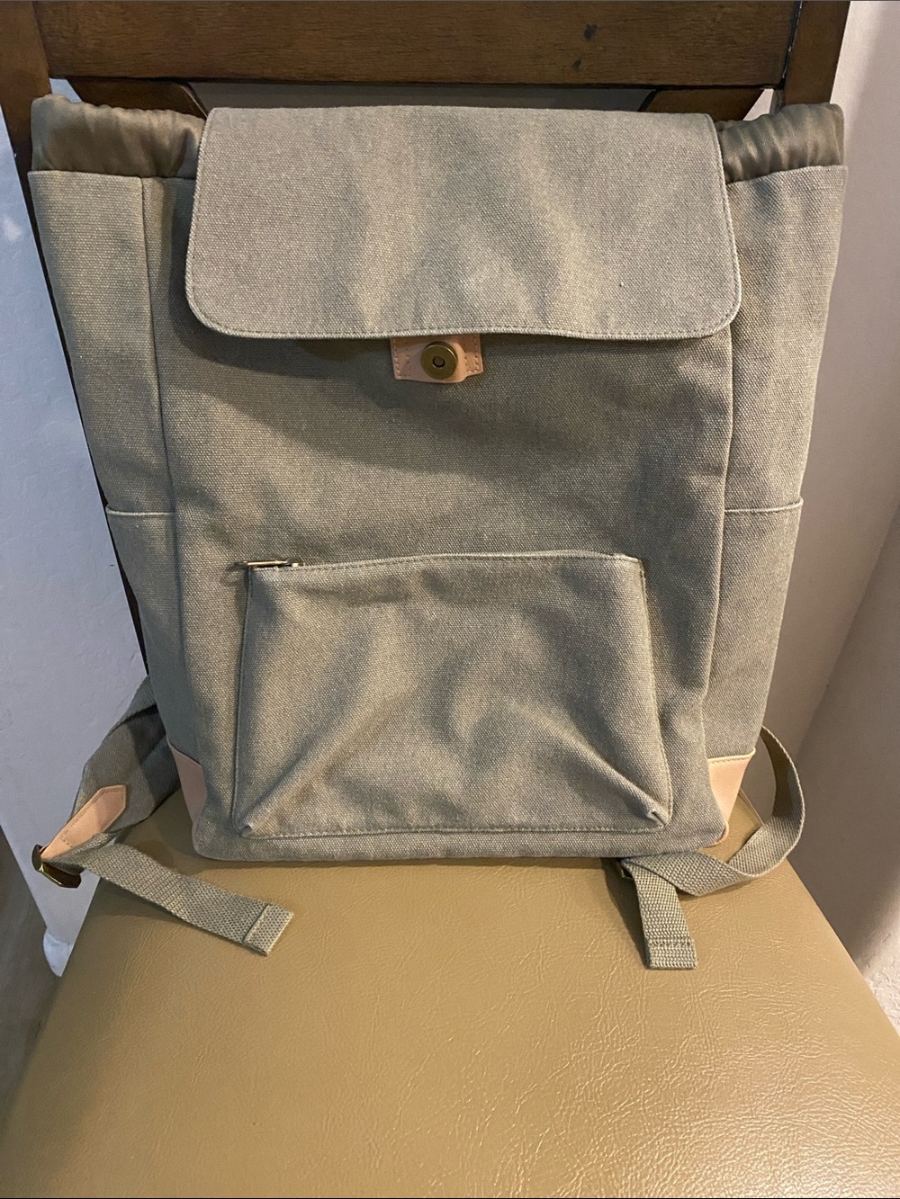 Universal Thread Olive Green Canvas Backpack with Front Zip Pocket